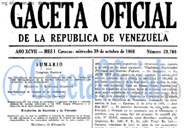 Gaceta Oficial 28766 del 30 Octubre 1968
