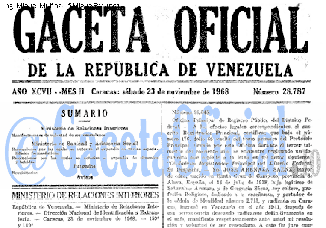 Gaceta Oficial 28787 del 23 Noviembre 1968
