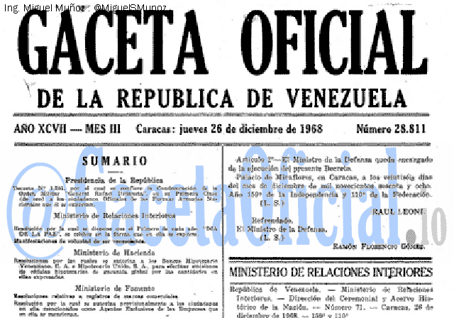 Gaceta Oficial 28811 del 26 Diciembre 1968