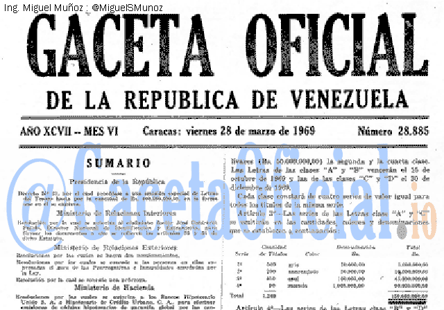 Gaceta Oficial 28885 del 28 Marzo 1969