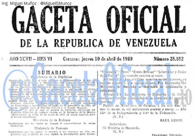 Gaceta Oficial 28892 del 10 Abril 1969