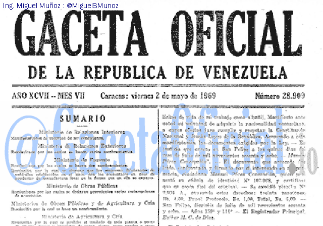 Gaceta Oficial 28909 del 2 Mayo 1969