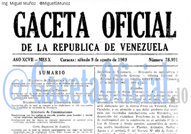 Gaceta Oficial 28991 del 9 Agosto 1969