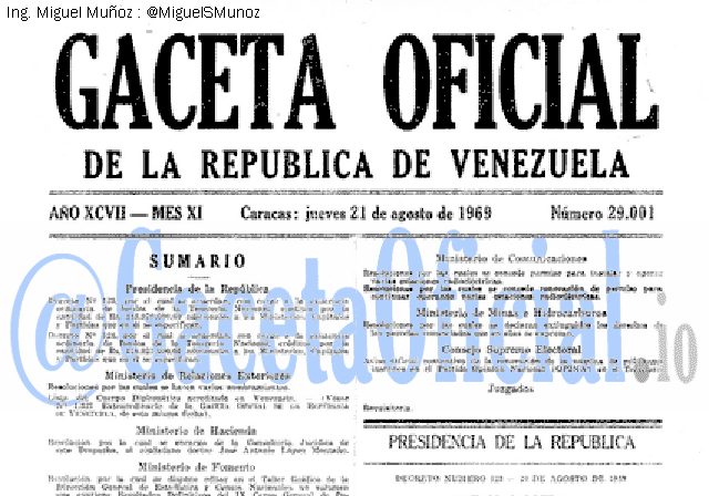 Gaceta Oficial 29001 del 21 Agosto 1969