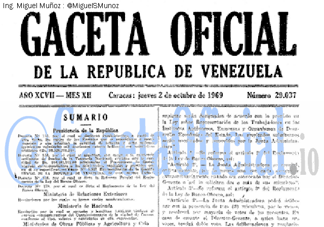 Gaceta Oficial 29037 del 2 Octubre 1969