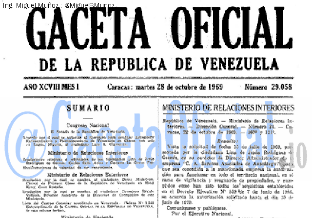 Gaceta Oficial 29058 del 28 Octubre 1969
