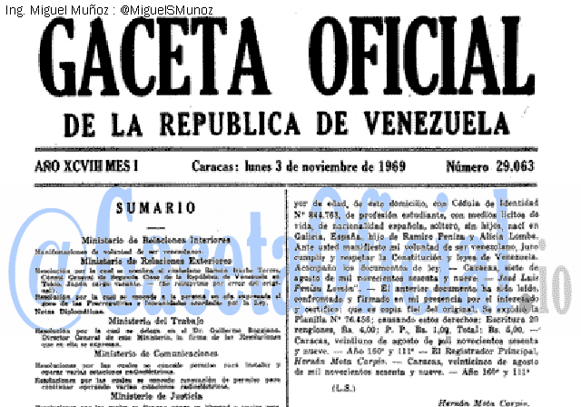 Gaceta Oficial 29063 del 3 Noviembre 1969
