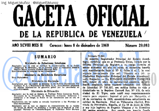 Gaceta Oficial 29093 del 8 Diciembre 1969