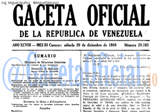 Gaceta Oficial 29103 del 20 Diciembre 1969