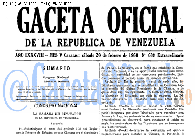 Gaceta Oficial 609 del 20 Febrero 1960