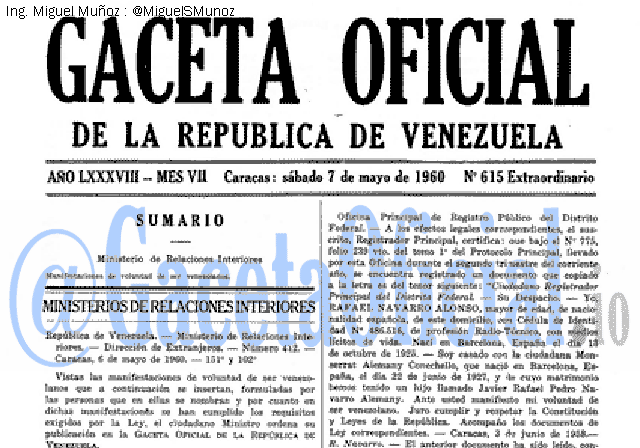 Gaceta Oficial 615 del 7 Mayo 1960