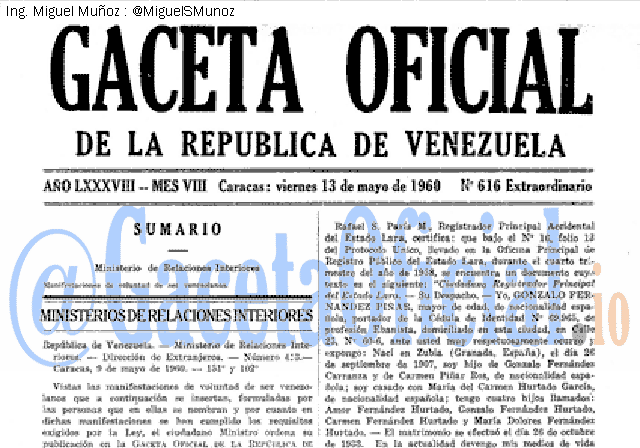 Gaceta Oficial 616 del 13 Mayo 1960
