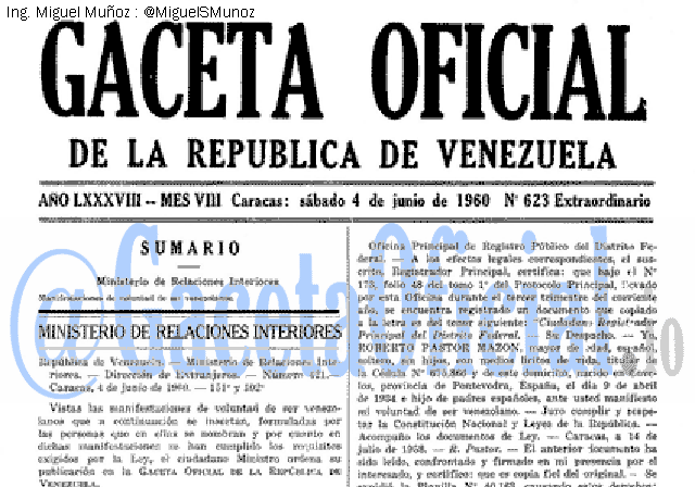 Gaceta Oficial 623 del 4 Junio 1960