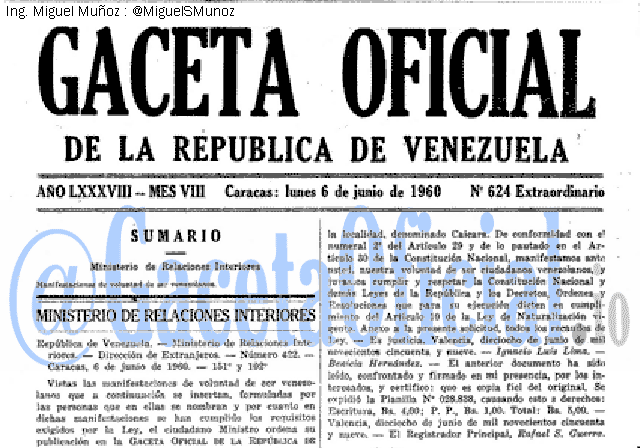 Gaceta Oficial 624 del 6 Junio 1960