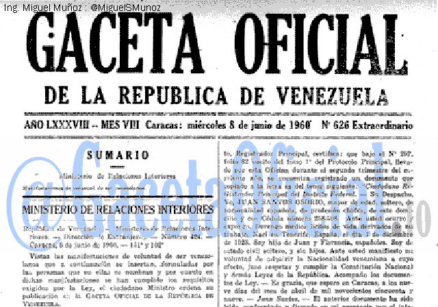 Gaceta Oficial 626 del 8 Junio 1960