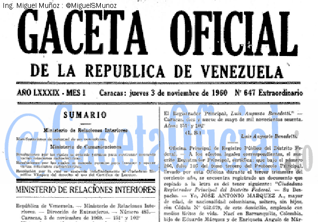 Gaceta Oficial 647 del 3 Noviembre 1960