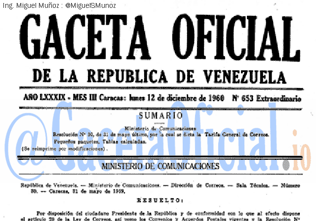 Gaceta Oficial 653 del 12 Diciembre 1960