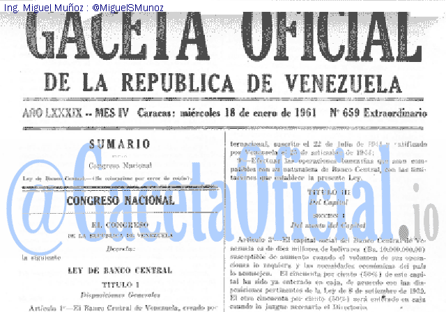 Gaceta Oficial 659 del 18 Enero 1961