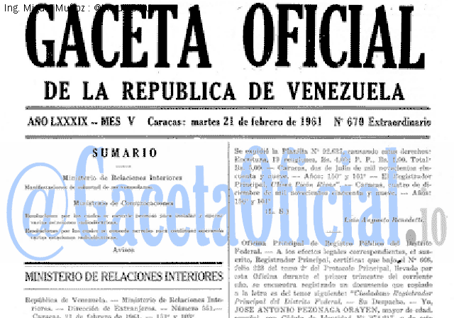 Gaceta Oficial 670 del 21 Febrero 1961