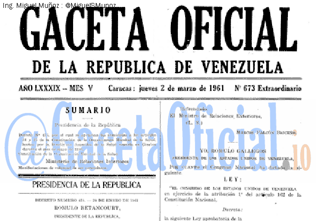 Gaceta Oficial 673 del 2 Marzo 1961