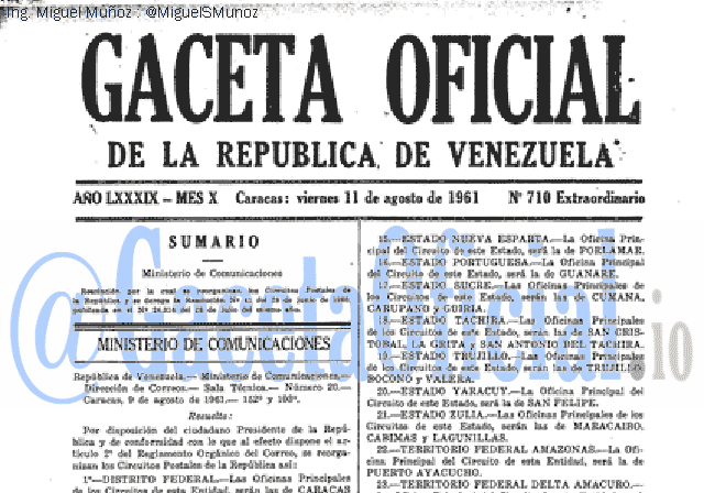 Gaceta Oficial 710 del 11 Agosto 1961