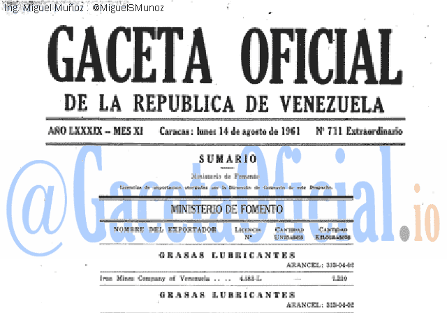 Gaceta Oficial 711 del 14 Agosto 1961