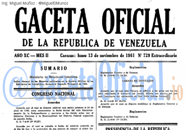 Gaceta Oficial 729 del 13 Noviembre 1961