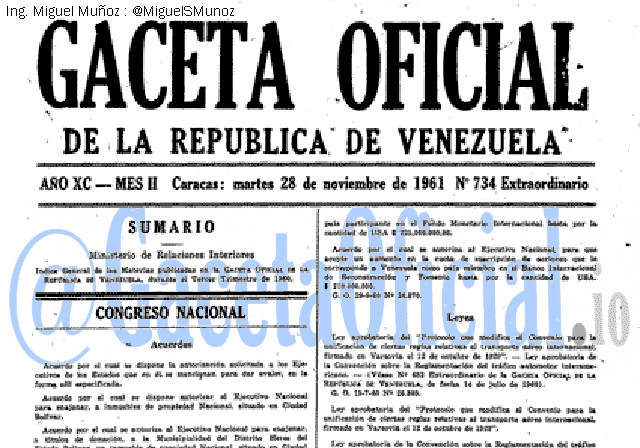 Gaceta Oficial 734 del 28 Noviembre 1961
