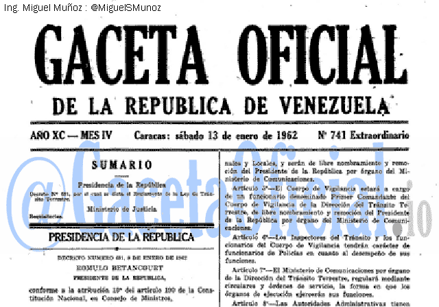 Gaceta Oficial 741 del 13 Enero 1962