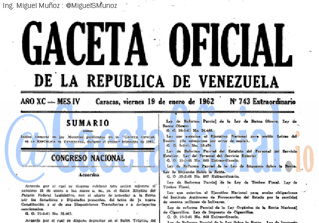 Gaceta Oficial 743 del 19 Enero 1962