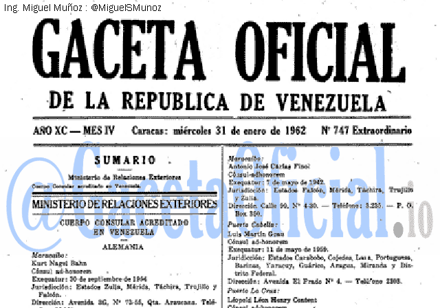 Gaceta Oficial 747 del 31 Enero 1962
