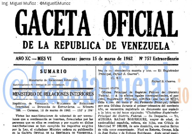 Gaceta Oficial 757 del 15 Marzo 1962