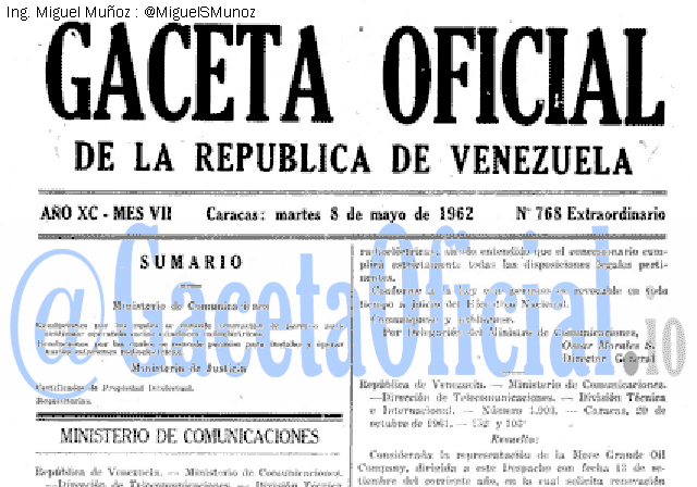 Gaceta Oficial 768 del 8 Mayo 1962