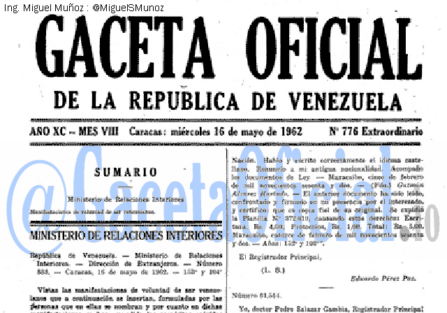 Gaceta Oficial 776 del 16 Mayo 1962