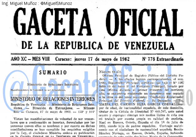 Gaceta Oficial 778 del 17 Mayo 1962