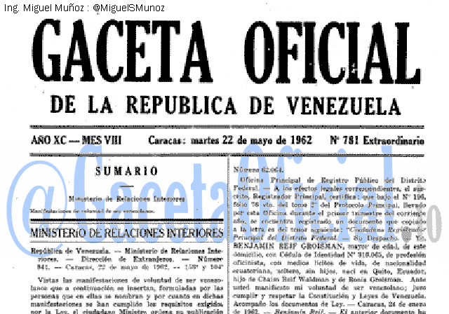 Gaceta Oficial 781 del 22 Mayo 1962