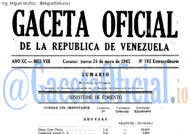 Gaceta Oficial 782 del 24 Mayo 1962