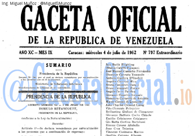 Gaceta Oficial 797 del 4 Julio 1962