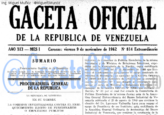 Gaceta Oficial 814 del 9 Noviembre 1962