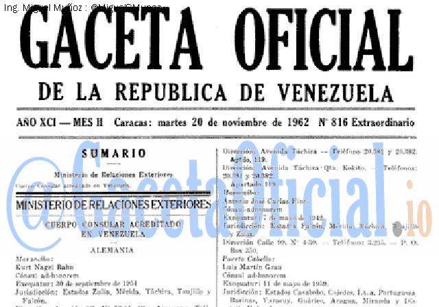 Gaceta Oficial 816 del 20 Noviembre 1962