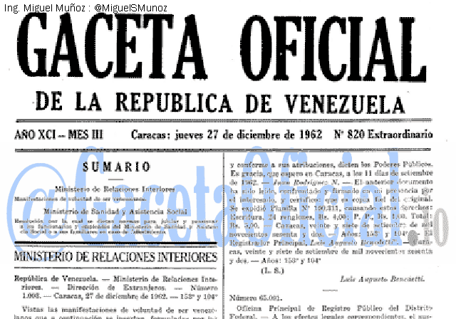 Gaceta Oficial 820 del 27 Diciembre 1962