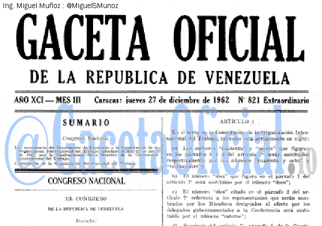 Gaceta Oficial 821 del 27 Diciembre 1962