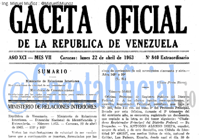 Gaceta Oficial 840 del 22 Abril 1963