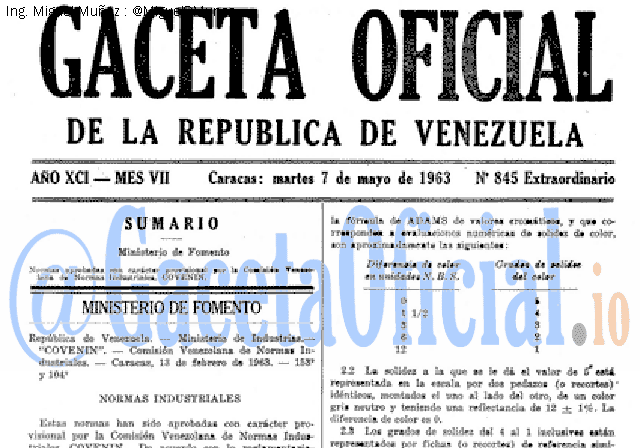 Gaceta Oficial 845 del 7 Mayo 1963