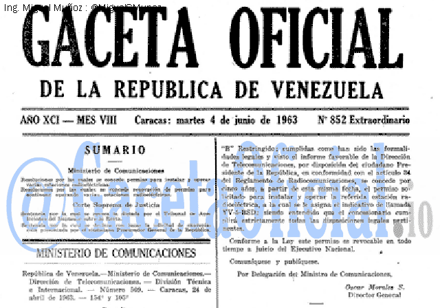 Gaceta Oficial 852 del 4 Junio 1963
