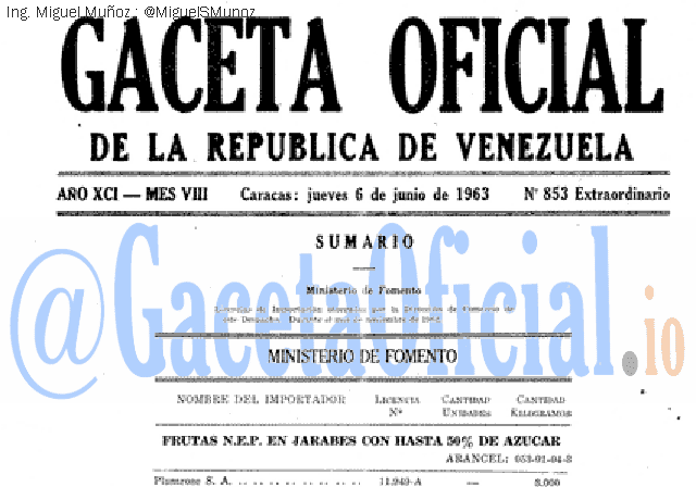 Gaceta Oficial 853 del 6 Junio 1963
