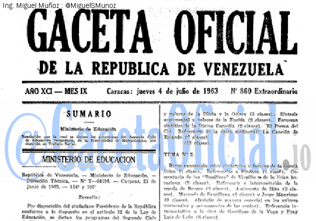 Gaceta Oficial 860 del 4 Julio 1963