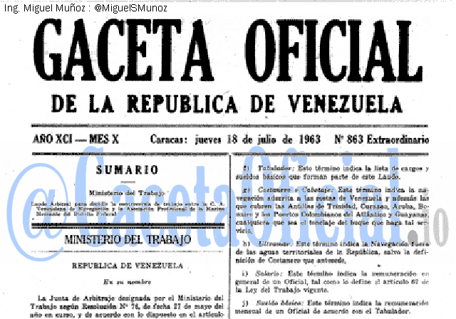 Gaceta Oficial 863 del 18 Julio 1963