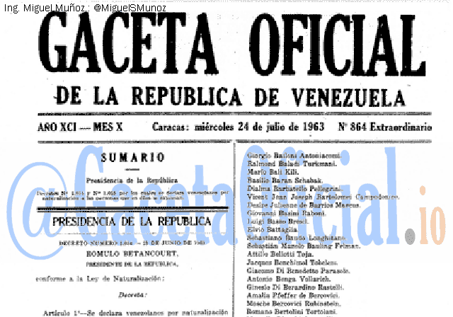 Gaceta Oficial 864 del 24 Julio 1963