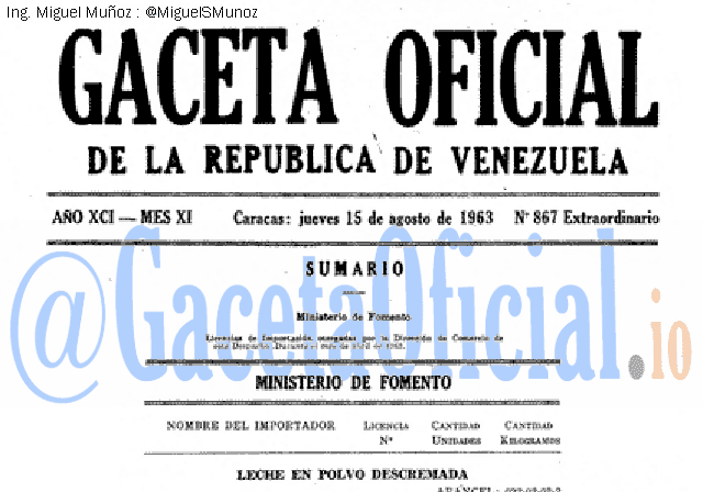 Gaceta Oficial 867 del 15 Agosto 1963
